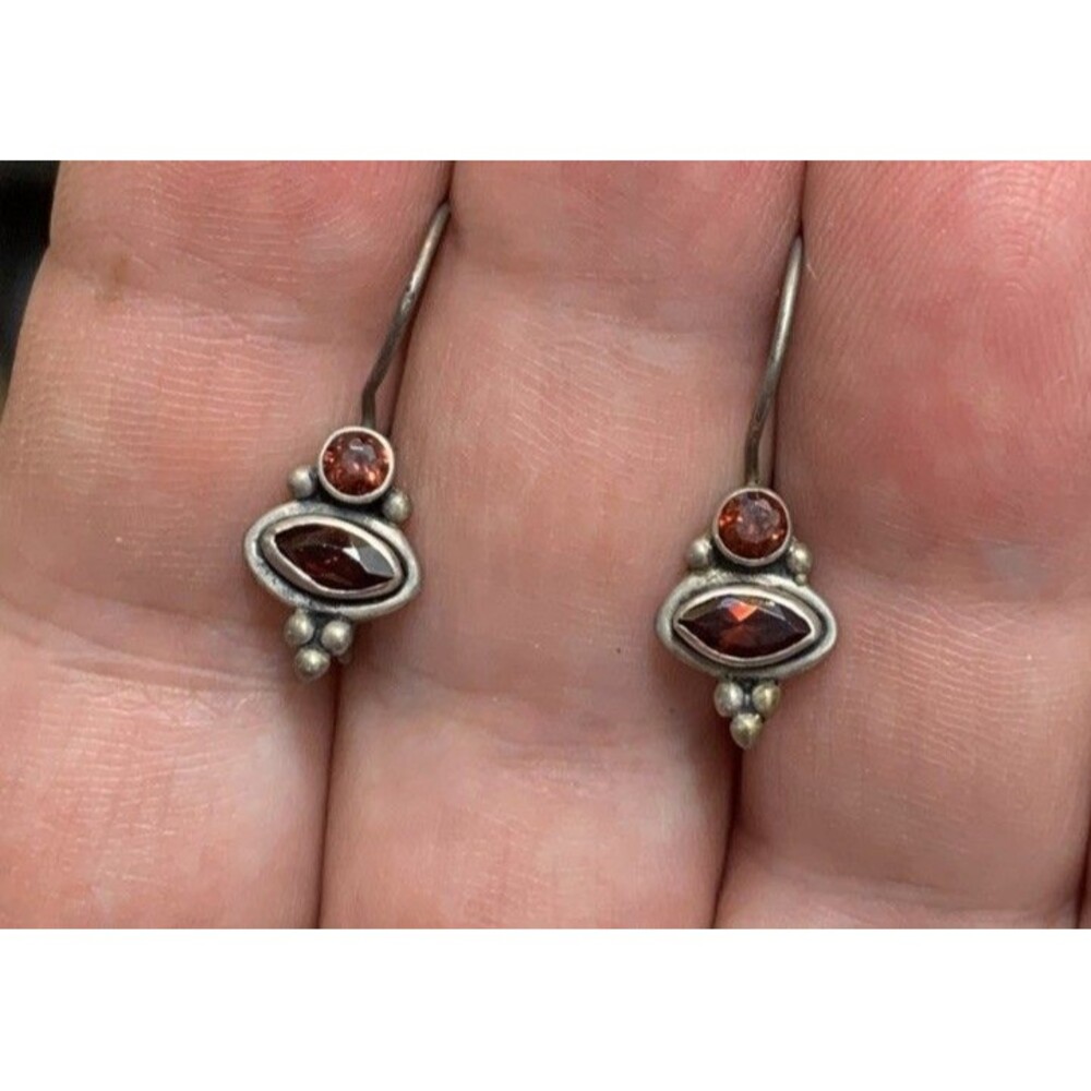 Vintage Sterling Silver 925 Garnet Earrings Dainty Timeless Gift